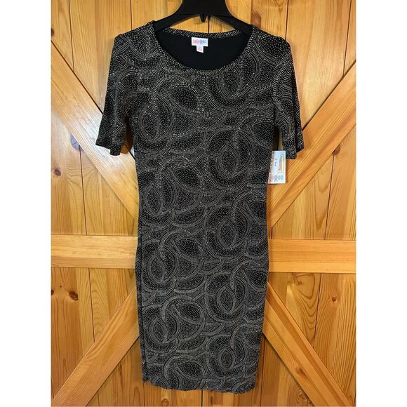 LulaRoe Sparkling Bling Glitter Size Small Julia Dress Studded Black Formal Part - Picture 1 of 7